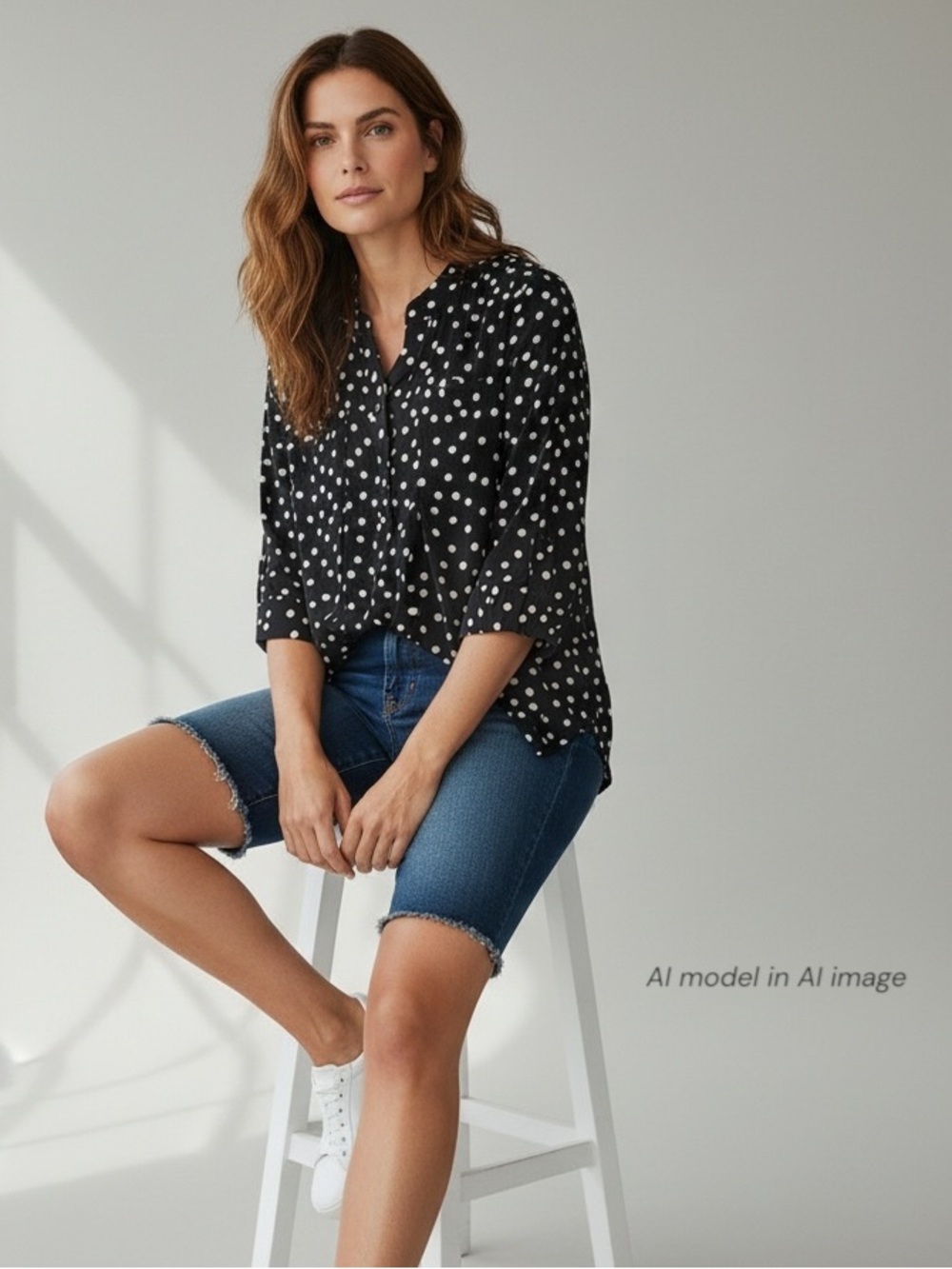 Maeve Anthropologie Shirt Womens Medium Blue Polka Dot Henley Tunic Top